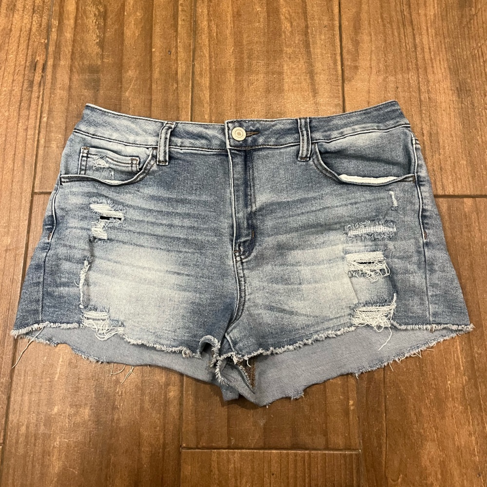 Medium Wash High Rise Denim Shorts